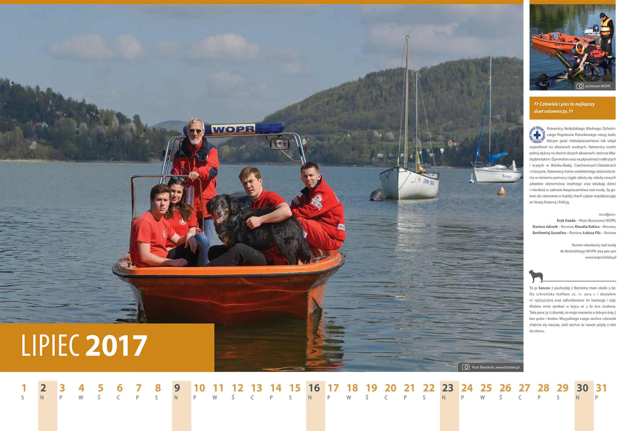 Kalendarz 2017 lipiec. Ratownicy Beskidzkiego WOPR
